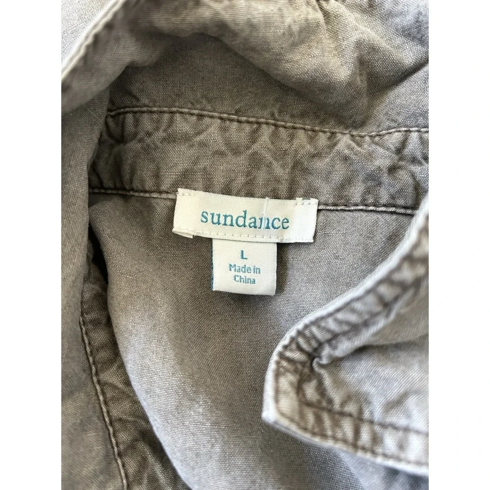 Sundance Utility Shirt Dress Linen Blend Midi Belted Boho Safari Gorpcore Tan L - Picture 7 of 8